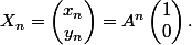 X_n = \begin{pmatrix}x_n\\y_n\end{pmatrix}=A^n\begin{pmatrix}1\\0\end{pmatrix}.